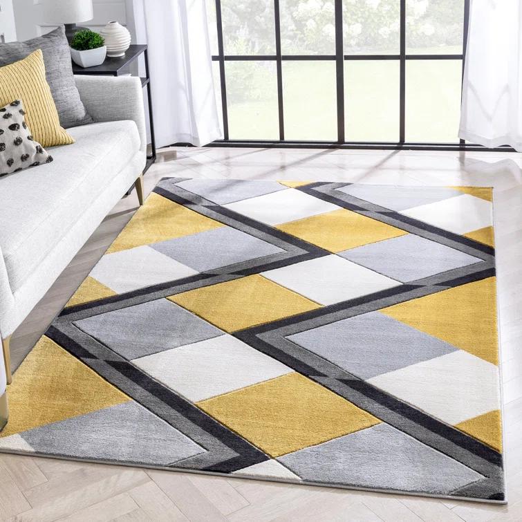 Markovich Gold Modern Geometric Stripes 3D Textured Rug