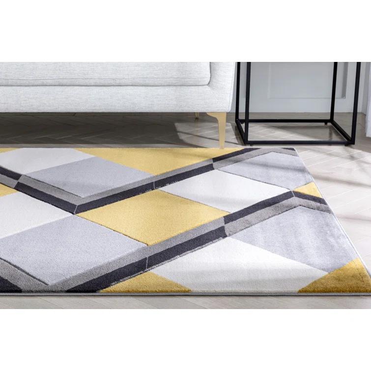 Markovich Gold Modern Geometric Stripes 3D Textured Rug