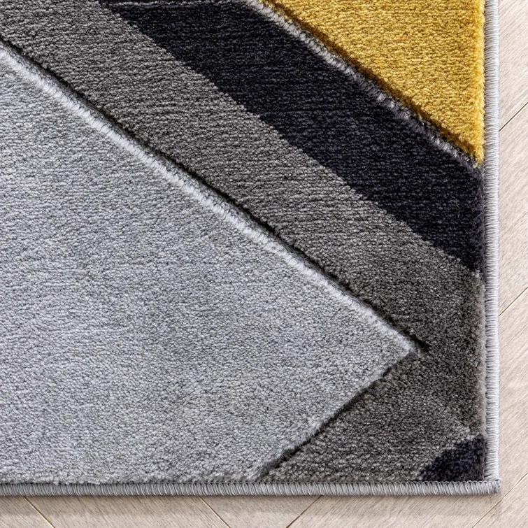Markovich Gold Modern Geometric Stripes 3D Textured Rug
