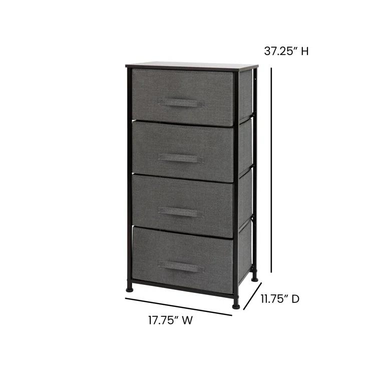 Flash Furniture Malone 4 Drawer Vertical Storage Dresser with Wood Top & Fabric Pull Drawers