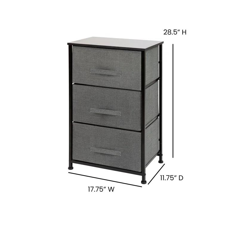 Flash Furniture Malone 3 Drawer Vertical Storage Dresser with Wood Top & Fabric Pull Drawers