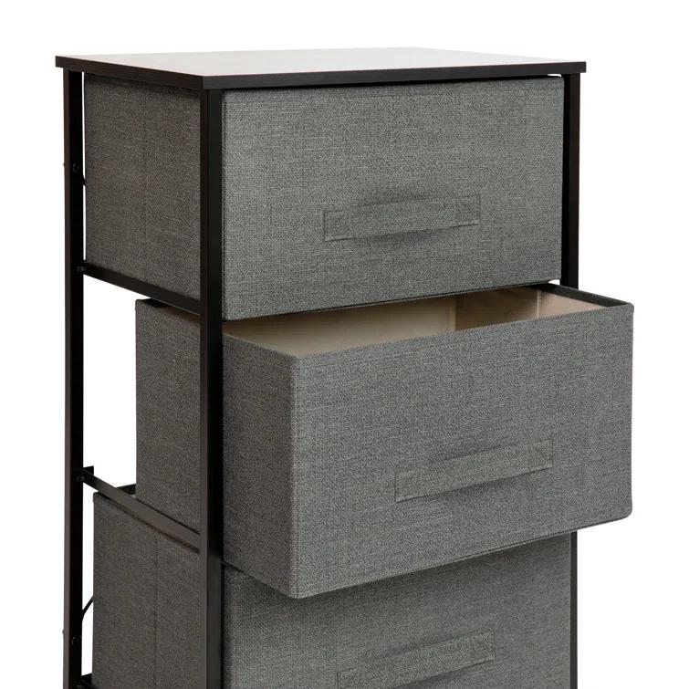 Flash Furniture Malone 3 Drawer Vertical Storage Dresser with Wood Top & Fabric Pull Drawers