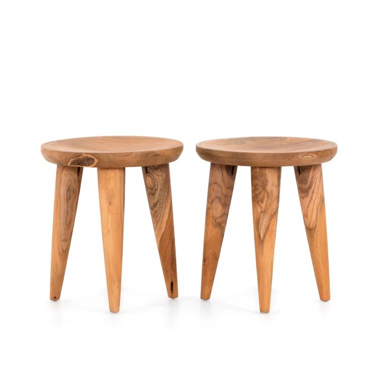 Natural Teak Round Outdoor Side Table, 20" Height