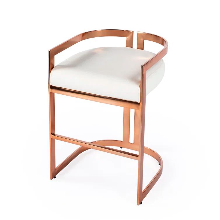 Rose Gold and White Faux Leather Backless Counter Stool