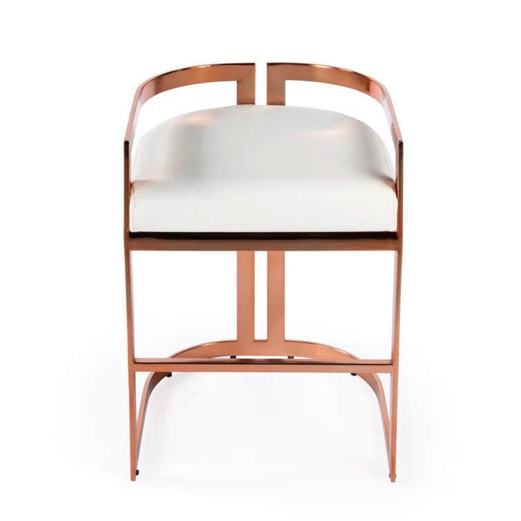 Rose Gold and White Faux Leather Backless Counter Stool
