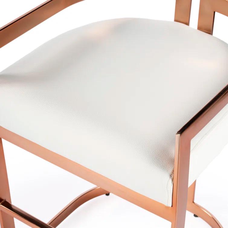 Rose Gold and White Faux Leather Backless Counter Stool