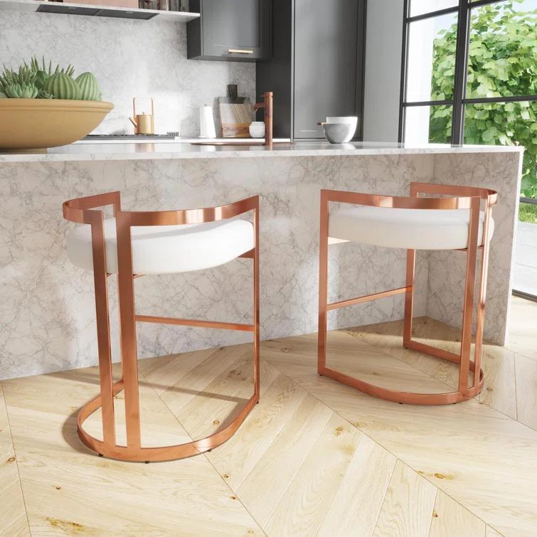 Rose Gold and White Faux Leather Backless Counter Stool