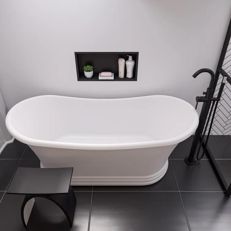 63.4'' x 29.5'' Freestanding Soaking Stone Bathtub