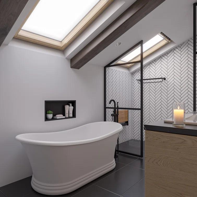 63.4'' x 29.5'' Freestanding Soaking Stone Bathtub