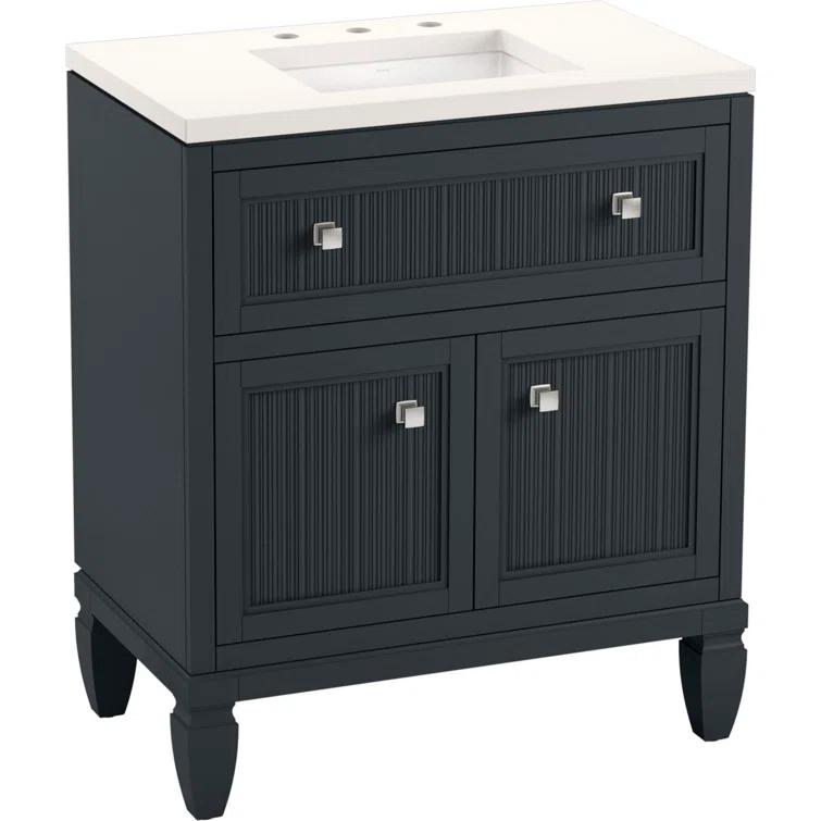 Hearthaven 30'' Free Standing Single Bathroom Vanity Cabinet with Sink and Quartz Top