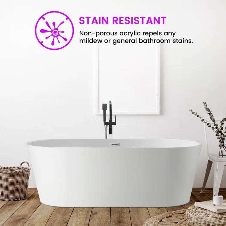 Iris 59" x 30" Freestanding Soaking Acrylic Bathtub