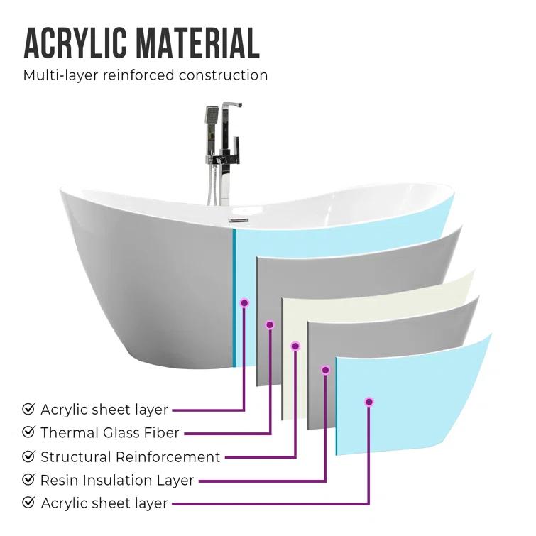 Ophelia 71" x 32'' Freestanding Soaking Acrylic Bathtub