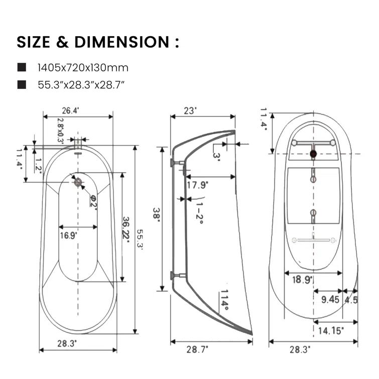 Maya 55" x 28" Freestanding Soaking Acrylic Bathtub