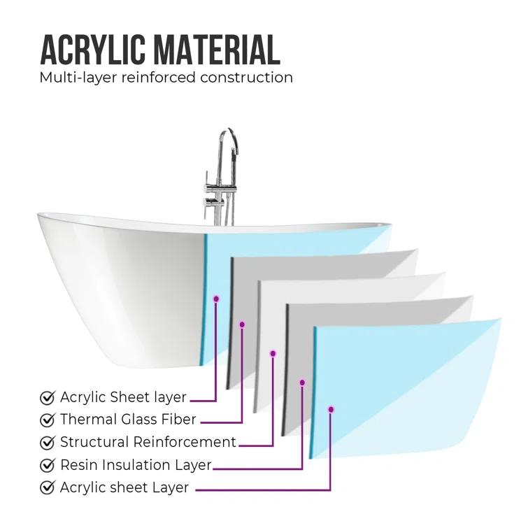 Maya 55" x 28" Freestanding Soaking Acrylic Bathtub