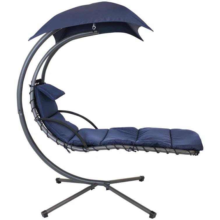 Steel Outdoor Floating Chaise Lounge Chair with Canopy with Stand