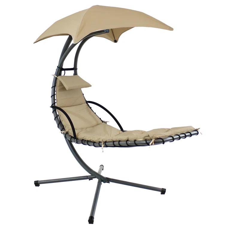 Steel Outdoor Floating Chaise Lounge Chair with Canopy with Stand