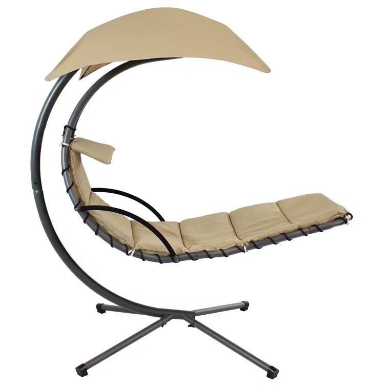 Steel Outdoor Floating Chaise Lounge Chair with Canopy with Stand