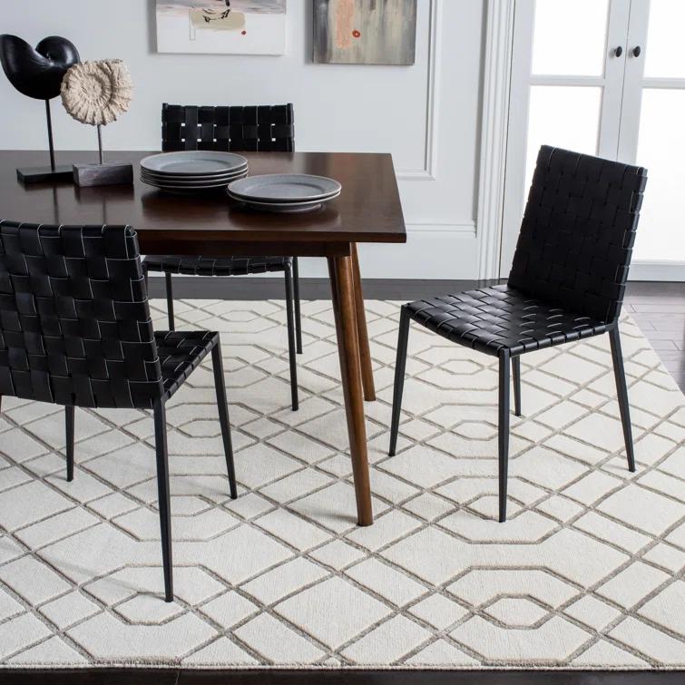 Ivory Hand-Knotted Wool Geometric 10' x 14' Area Rug