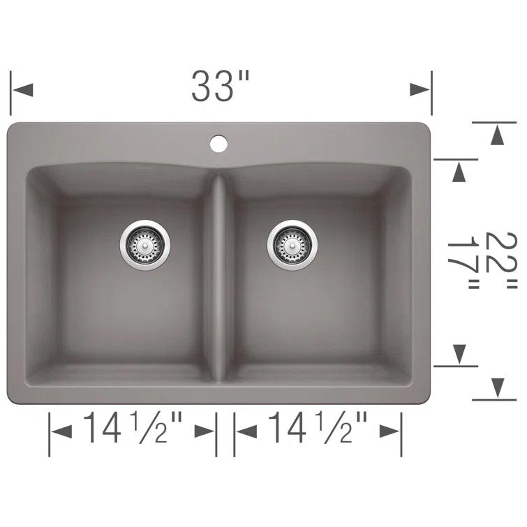 Diamond SILGRANIT 33" 50/50 Double Bowl Dual Mount Kitchen Sink