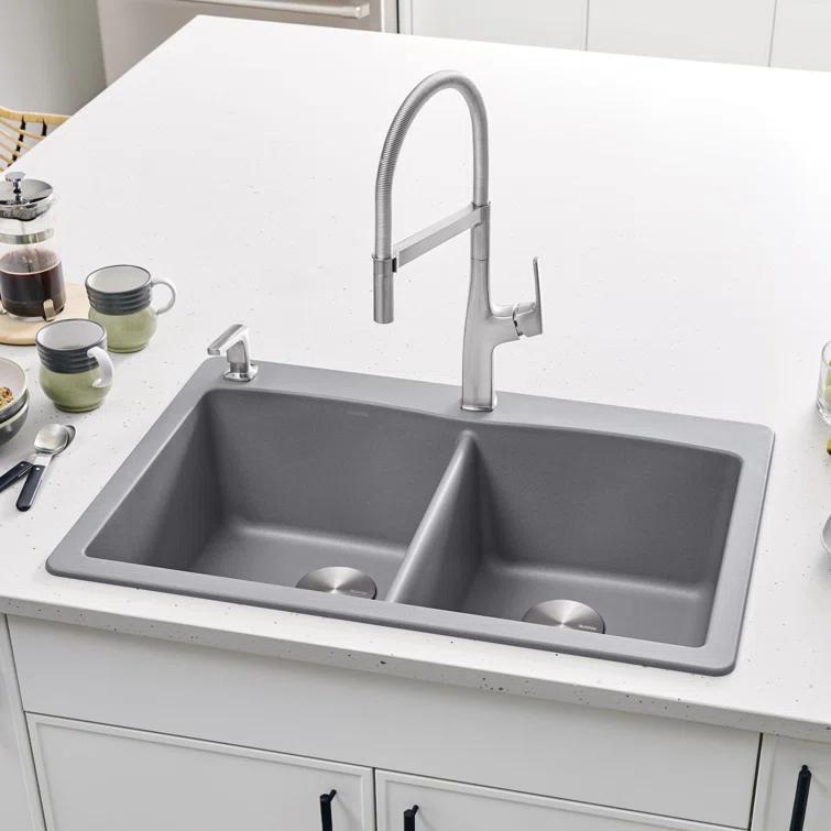 Diamond SILGRANIT 33" L x 22" W Double Bowl Drop-In/Undermount Kitchen Sink