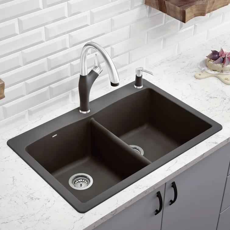 Diamond SILGRANIT 33" L x 22" W Double Bowl Drop-In/Undermount Kitchen Sink