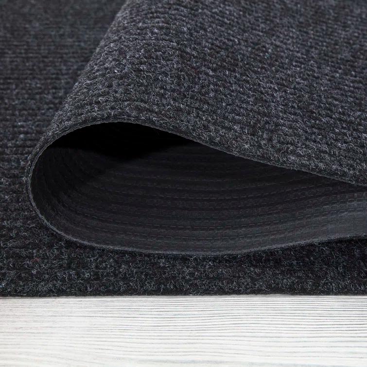 Ottomanson Stepwell Collection Utility Ribbed Garage Mat/Patio/Long Hallway Runner Rug, Black