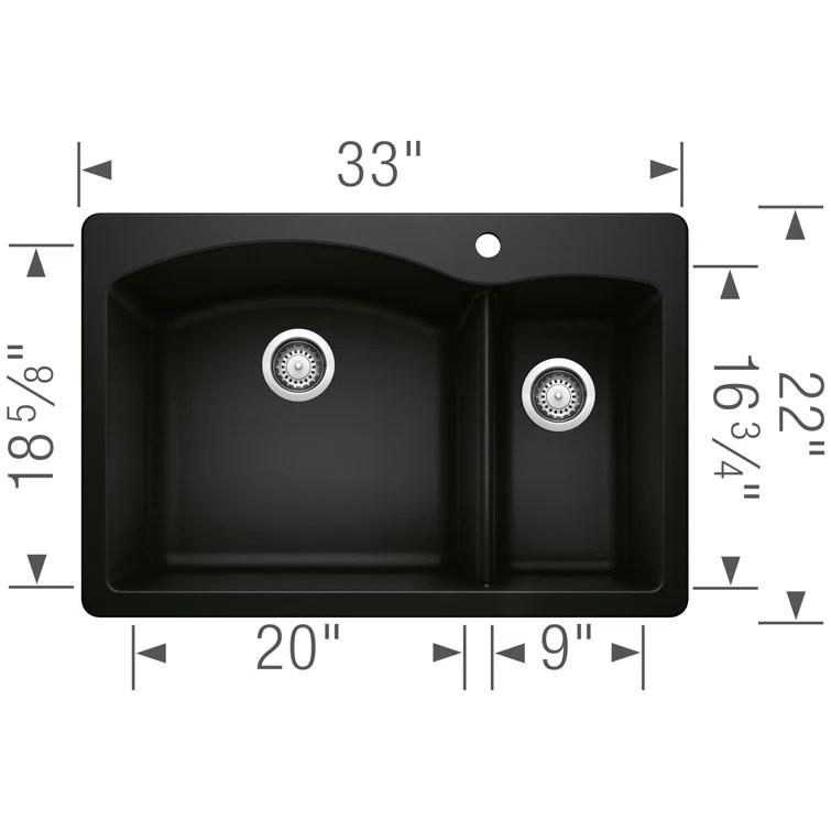 Blanco Diamond Silgranit 33" L x 22" W Double Basin Drop-In/Undermount Sink 442907