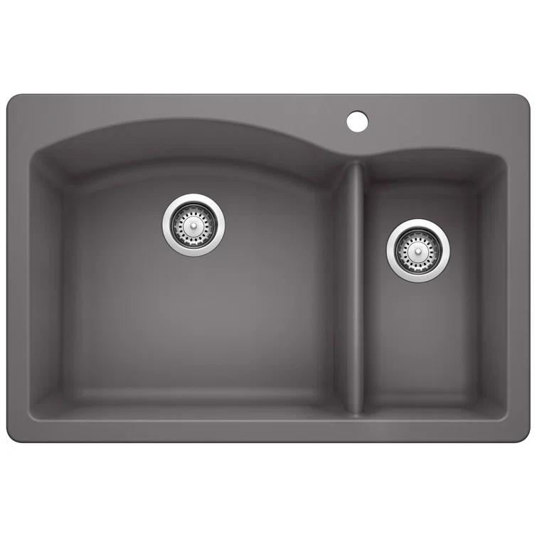 Diamond Silgranit 33" L x 22" W Double Basin Drop-In/Undermount Sink