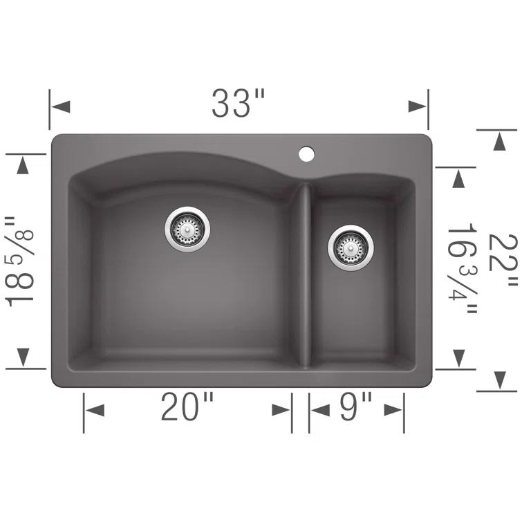 Diamond Silgranit 33" L x 22" W Double Basin Drop-In/Undermount Sink