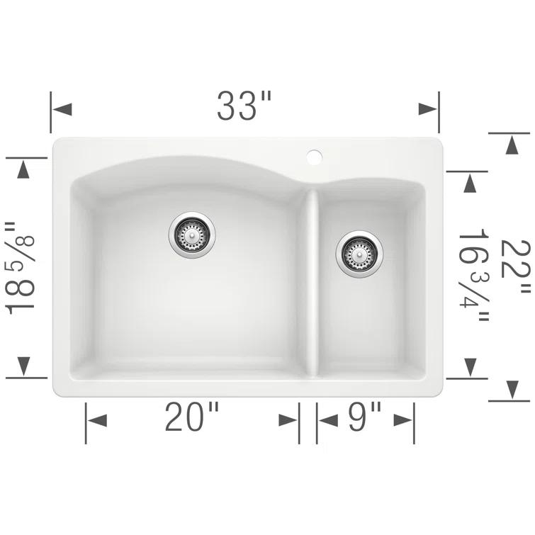 Blanco Diamond Silgranit 33" L x 22" W Double Basin Drop-In/Undermount Sink 440200
