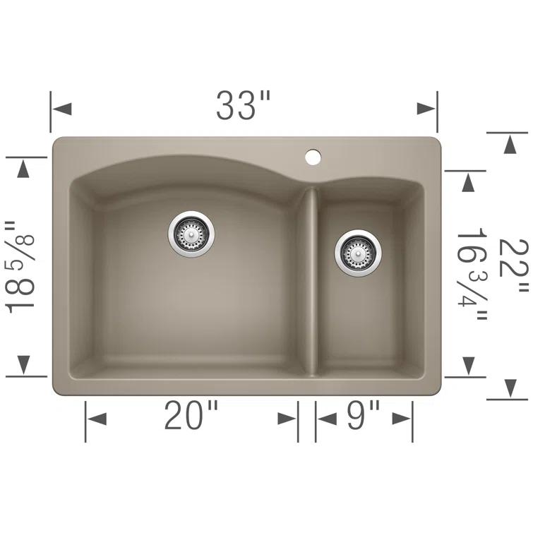Diamond Silgranit 33" L x 22" W Double Basin Drop-In/Undermount Sink