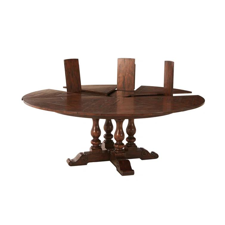Contemporary Mahogany Wood Extendable Round Dining Table