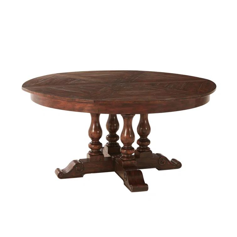 Contemporary Mahogany Wood Extendable Round Dining Table