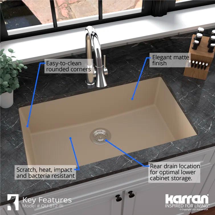 Karran Quartz 32-1/4'' X 19-1/4'' Large Single Bowl Undermount Kitchen Sink