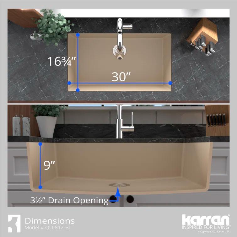 Karran Quartz 32-1/4'' X 19-1/4'' Large Single Bowl Undermount Kitchen Sink