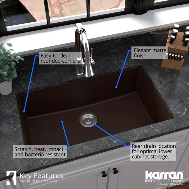 Karran Quartz 32-1/4'' X 19-1/4'' Large Single Bowl Undermount Kitchen Sink