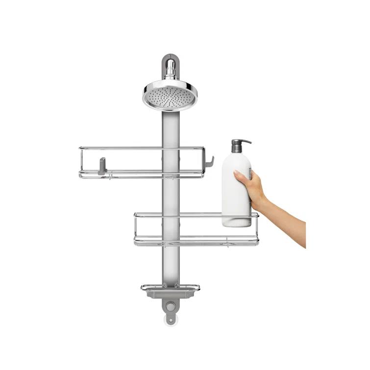 Simplehuman Medium Adjustable Shower Caddy, Stainless Steel/Anodized Aluminum Rust-Proof Frame