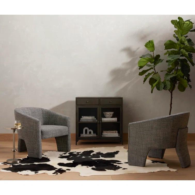 Barron Smoke Leather Barrel Chair with S-Spring Seat