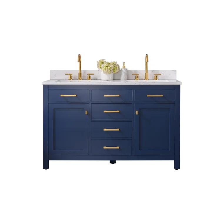 Atencio 54'' Free-standing Double Bathroom Vanity with Engineered Stone Vanity Top