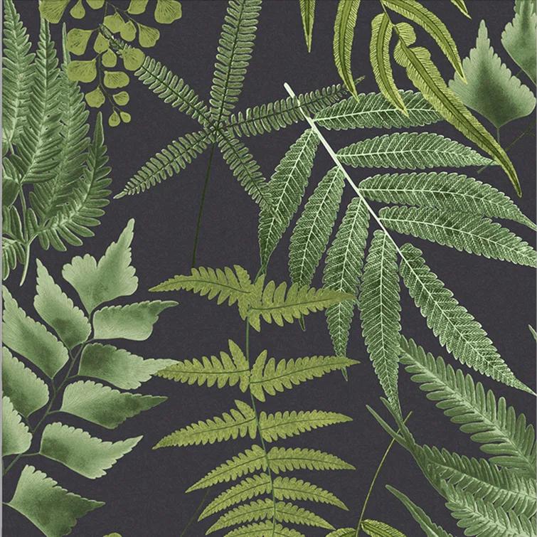 Midsummer Fern Black and Green Tropical Leaves Paste the Wall Wallpaper