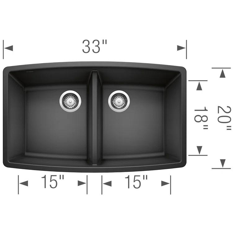 Performa SILGRANIT 33" L x 19" W Double Bowl Undermount Kitchen Sink