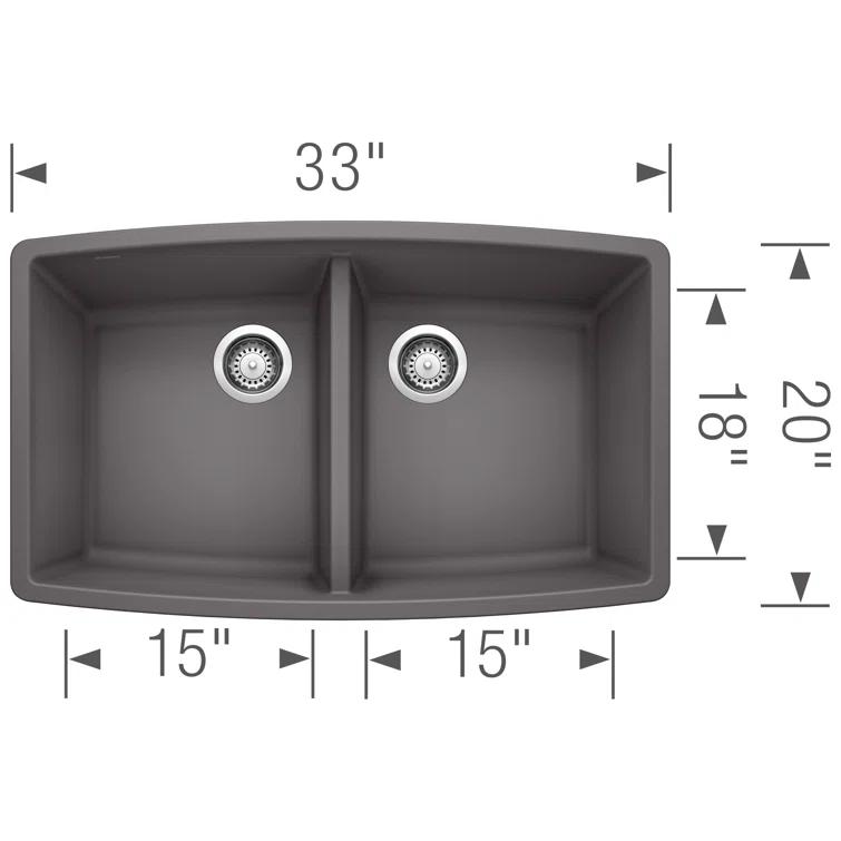 Performa SILGRANIT 33" 50/50 Double Bowl Undermount Kitchen Sink