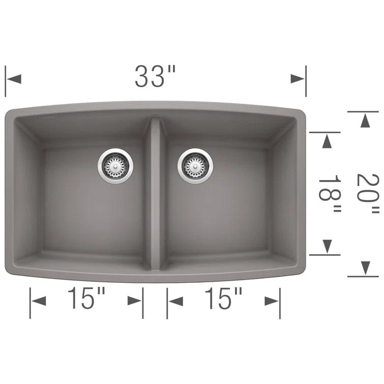 Performa SILGRANIT 33" L x 19" W Double Bowl Undermount Kitchen Sink
