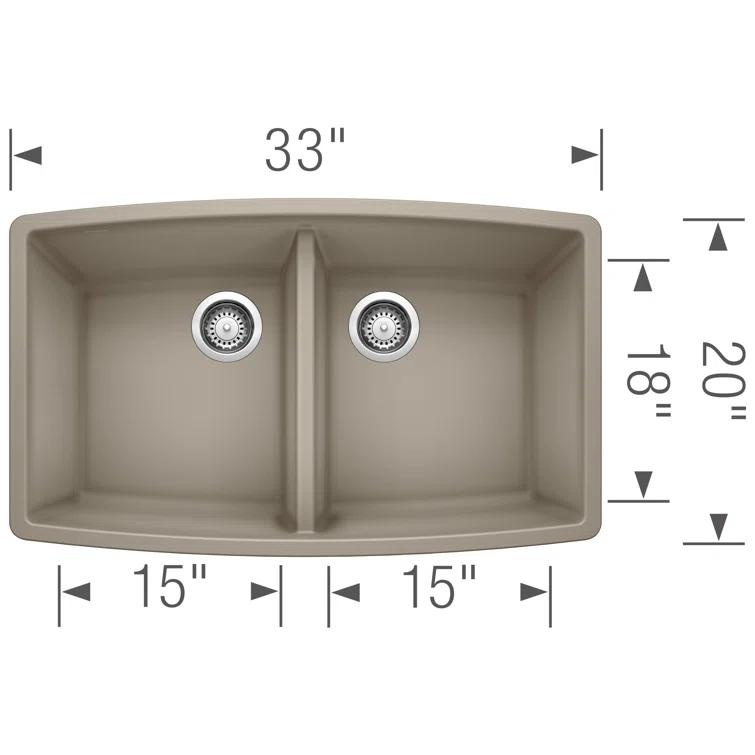 Performa SILGRANIT 33" L x 19" W Double Bowl Undermount Kitchen Sink
