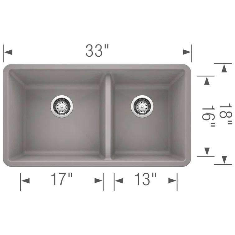 Precis SILGRANIT 33" L X 18" W Double Bowl Undermount Kitchen Sink