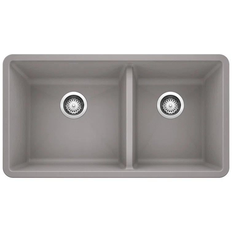 Precis SILGRANIT 33" L X 18" W Double Bowl Undermount Kitchen Sink