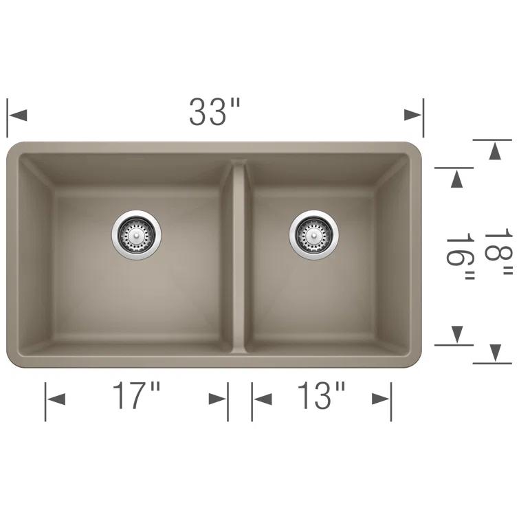 Precis SILGRANIT 33" L X 18" W Double Bowl Undermount Kitchen Sink