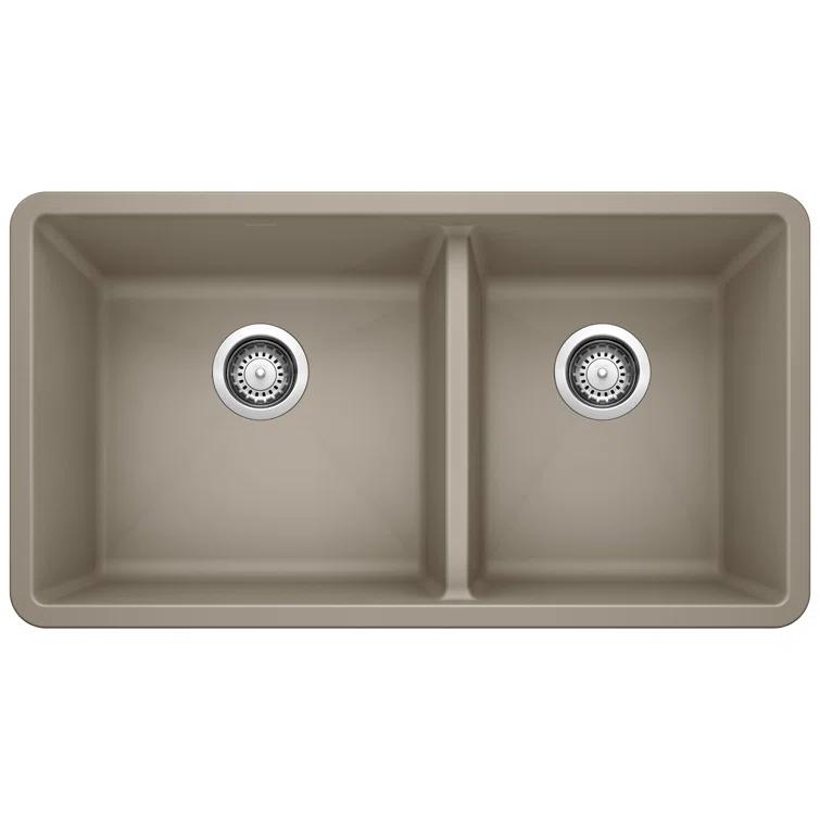 Precis SILGRANIT 33" L X 18" W Double Bowl Undermount Kitchen Sink