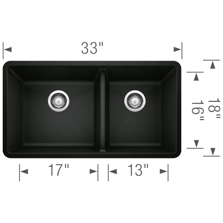 Precis SILGRANIT 33" L X 18" W Double Bowl Undermount Kitchen Sink