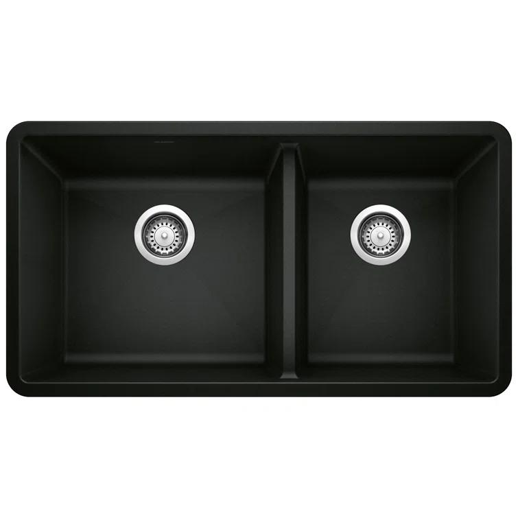 Precis SILGRANIT 33" L X 18" W Double Bowl Undermount Kitchen Sink